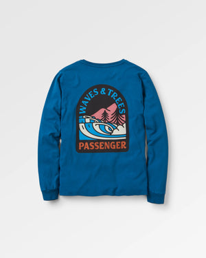 Waves & Trees Recycled Cotton Long Sleeve T-Shirt - Tidal Blue