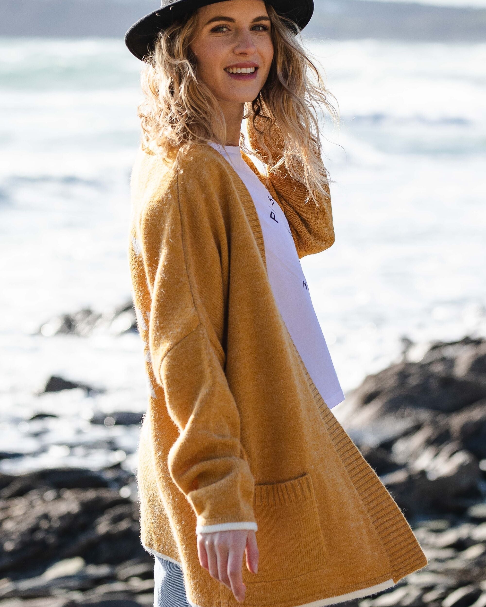 West Coast Recycled Knitted Cardigan - Sunset Yellow Marl