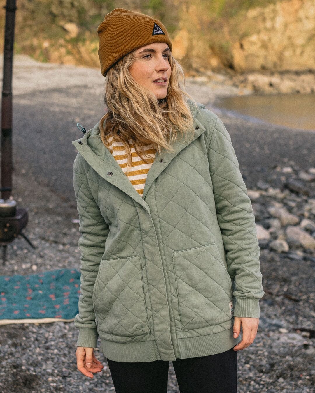 Clementine Recycled Quilted Button Up Hoodie - Pistachio