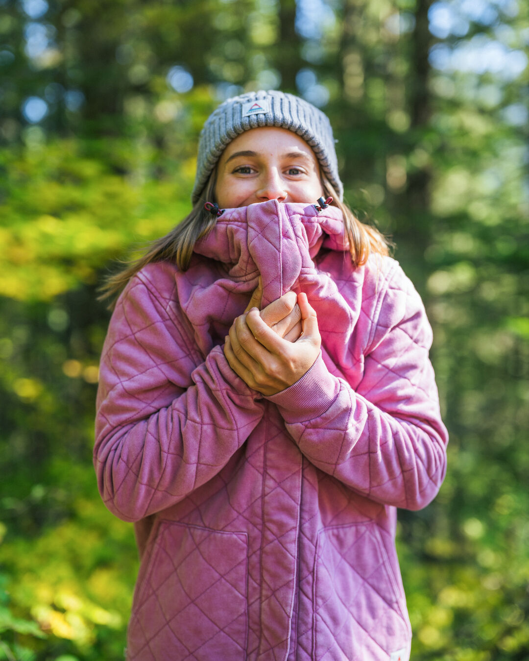 Clementine Recycled Quilted Button Up Hoodie - Mauve Haze