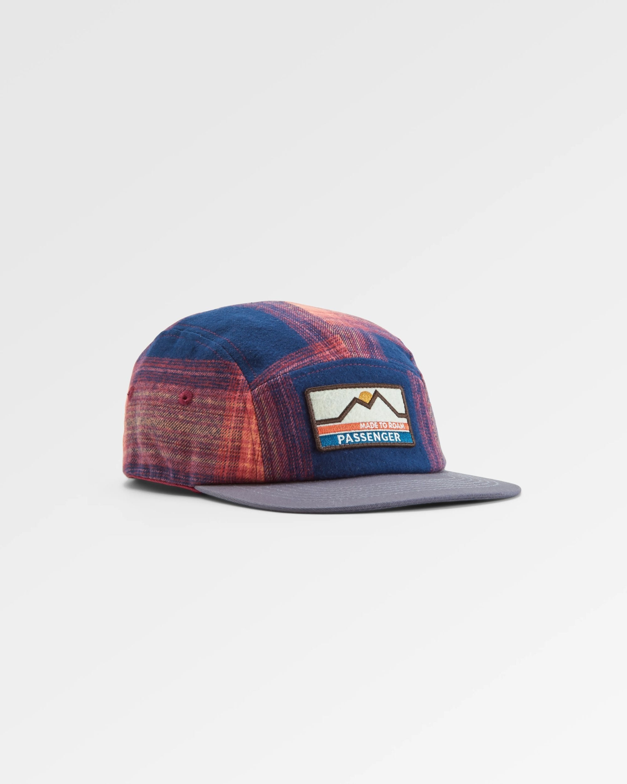 Fixie Recycled Flannel 5 Panel Hat - Rich Navy/ Red Ochre Check