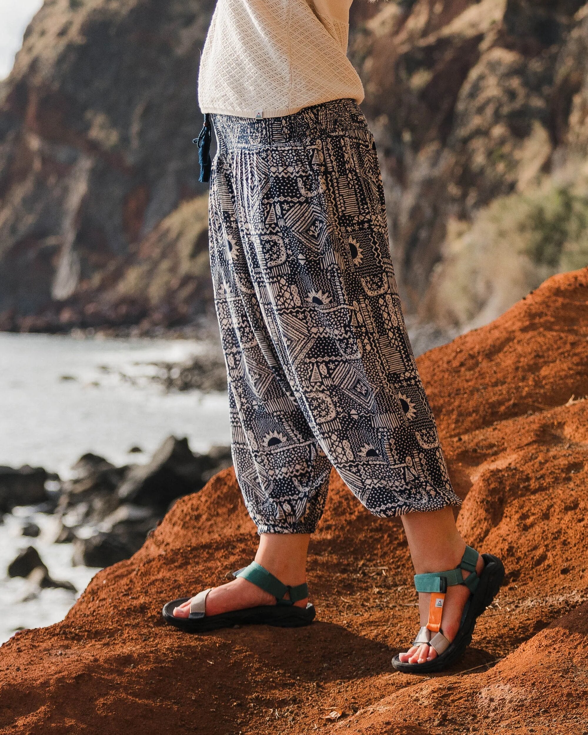 Daylily Loose Pants - Vintage Patchwork Navy