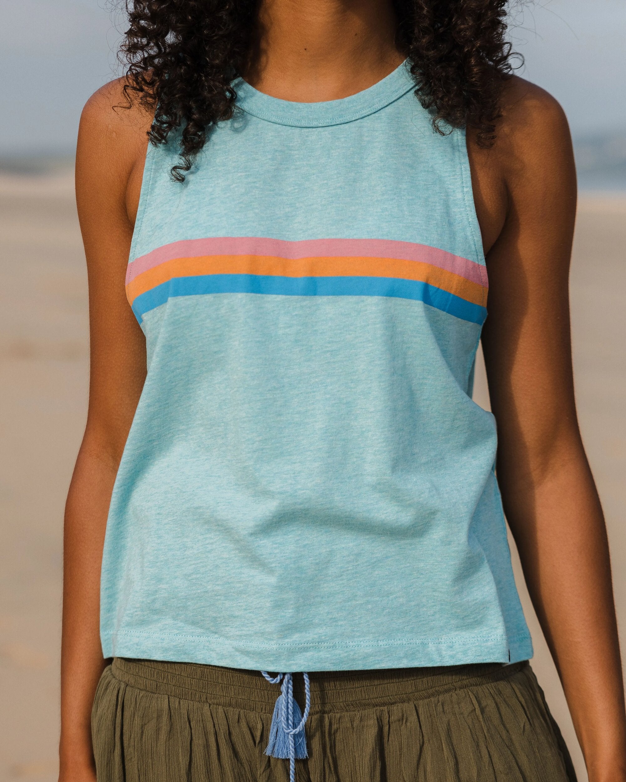 Poinsettia Organic Cotton Tank Top - Soft Blue Pool Marl