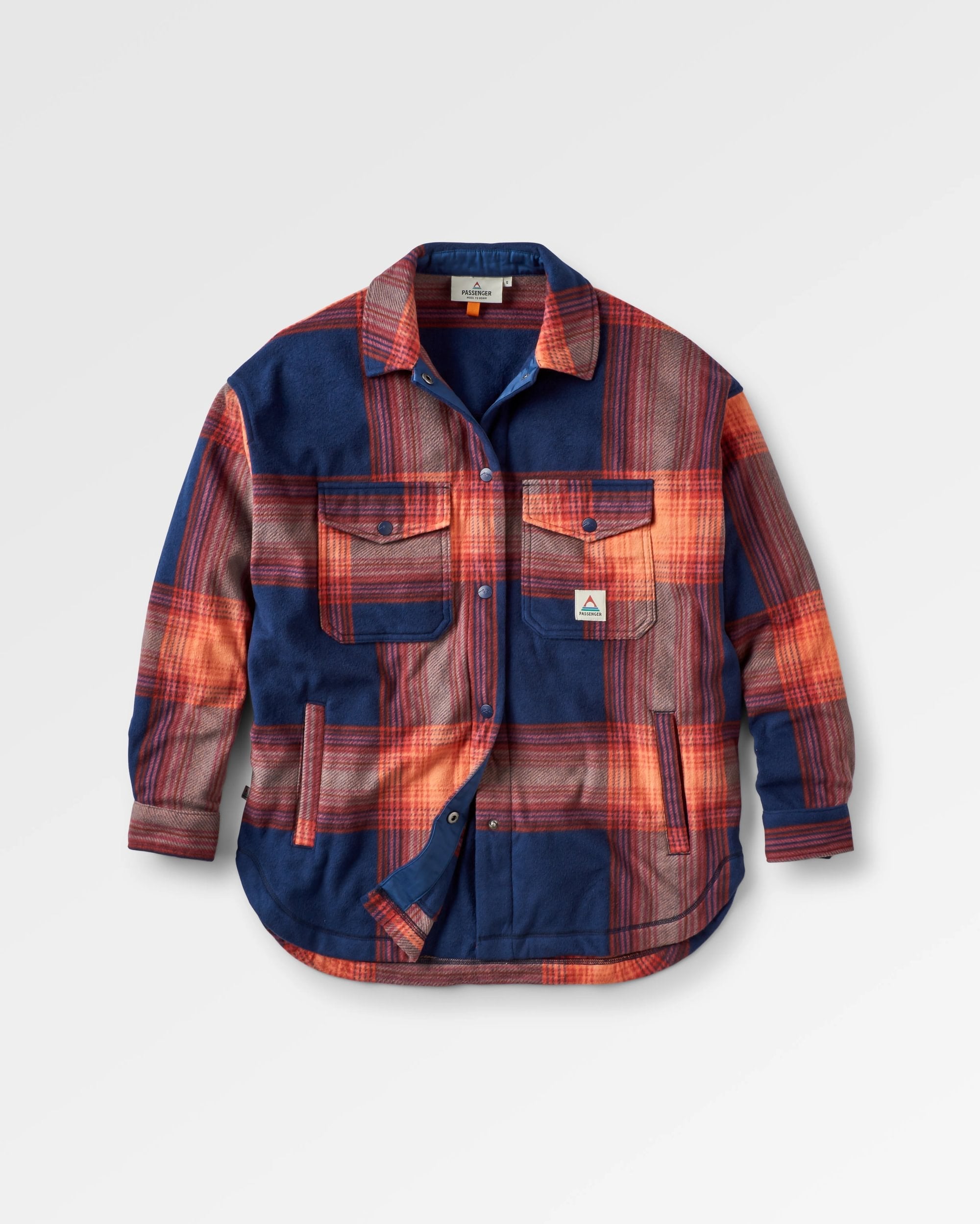 East Recycled Polar Fleece Long Sleeve Shirt - Rich Navy/ Red Ochre Check