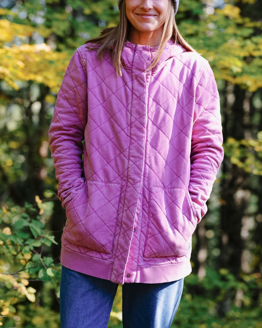 Clementine Recycled Quilted Button Up Hoodie - Mauve Haze